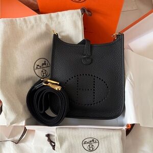 Hermes Mini Evelyn in Noir with Gold Hardware Brand New